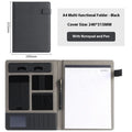 Leather A4 business multifunction folder with notepad and pen holder in black colour