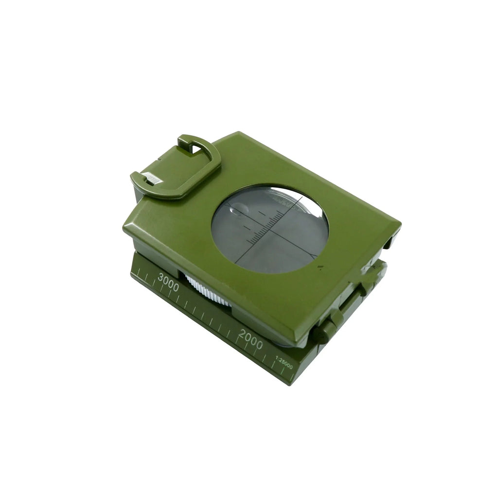 K4074 metal professional outdoor compass with hanging rope and ring, showing scale.