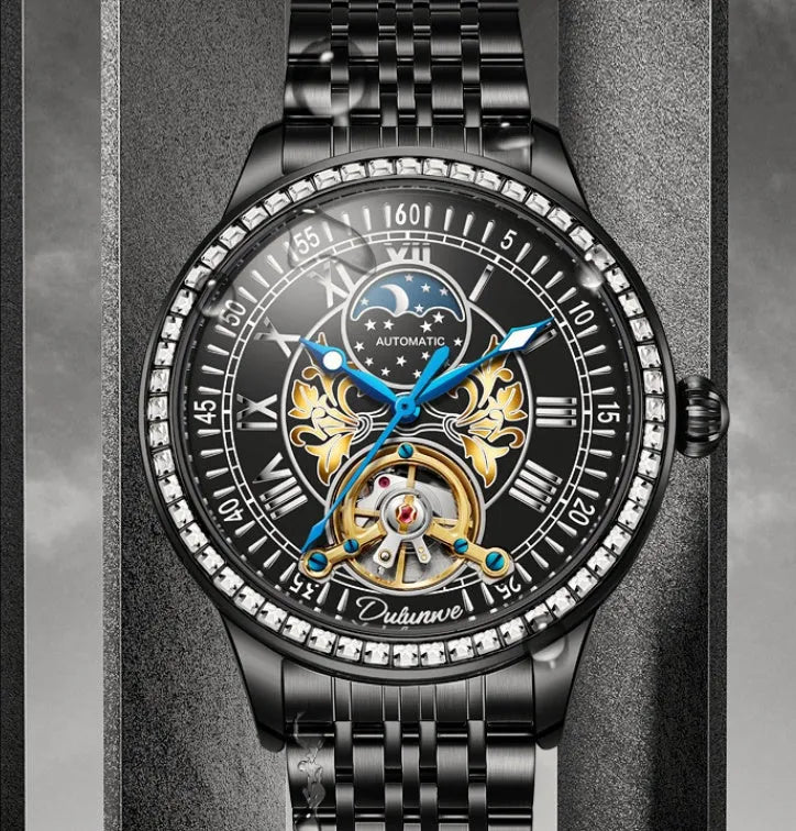 Men's waterproof mechanical watch with stainless steel case and multiple colour strap options