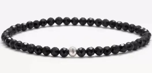 Fine obsidian agate blue San bracelet with geometric chamfered square and round beads