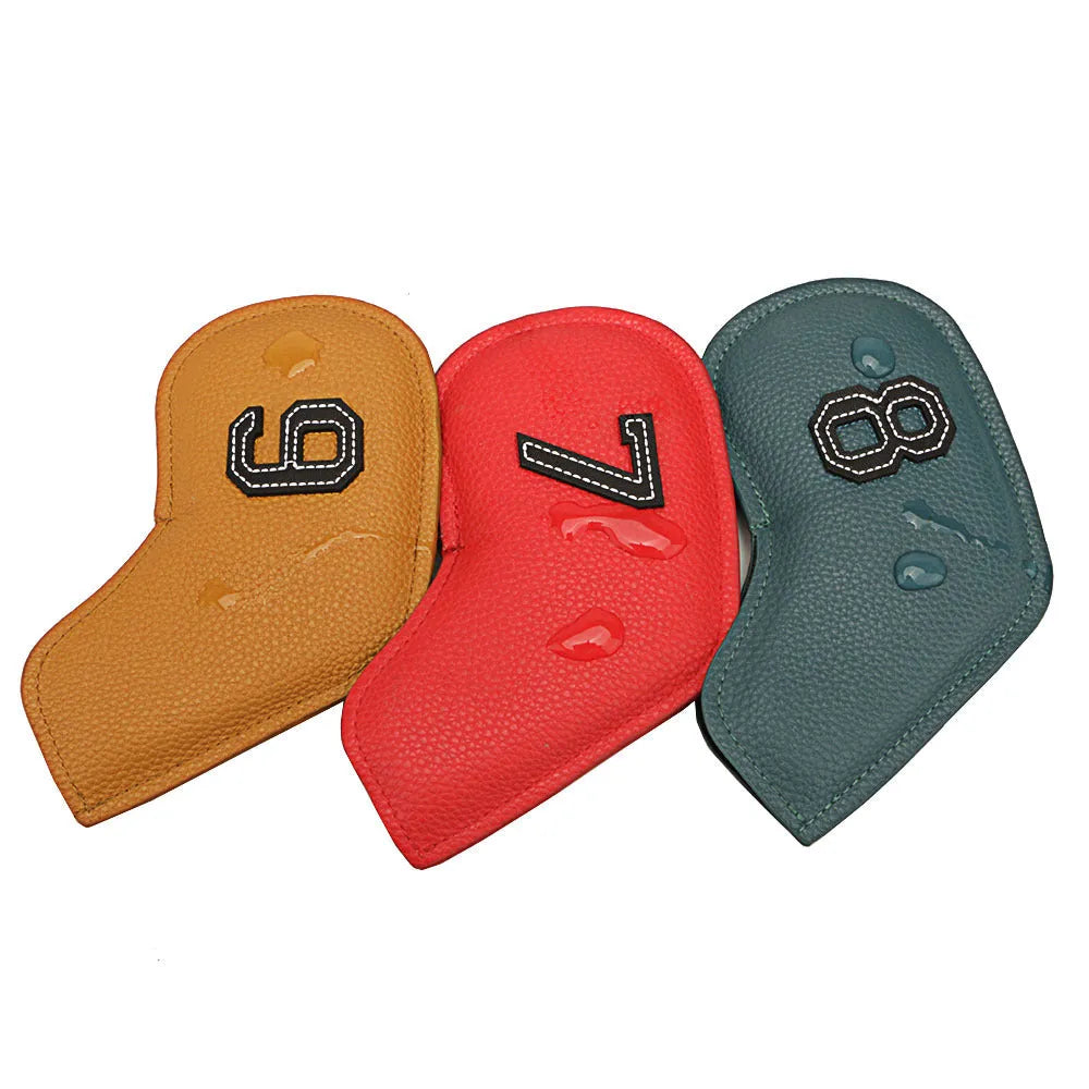 Set of 10 PU golf club head covers with minimal digital print in mixed colours