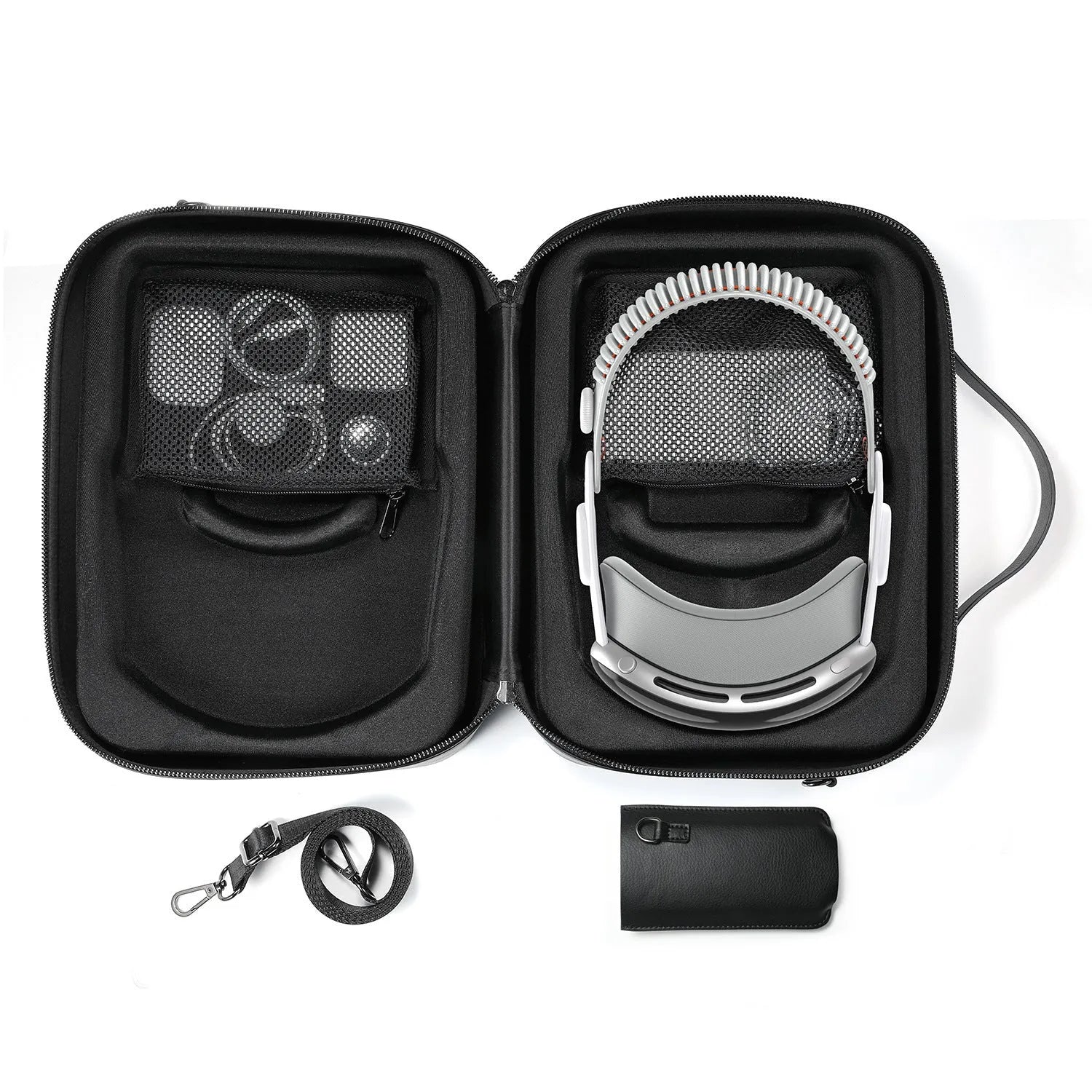 Black superfiber storage box for Apple Vision Pro mixed reality headset with dimensions 32.5 x 24.5 x 11.5 cm