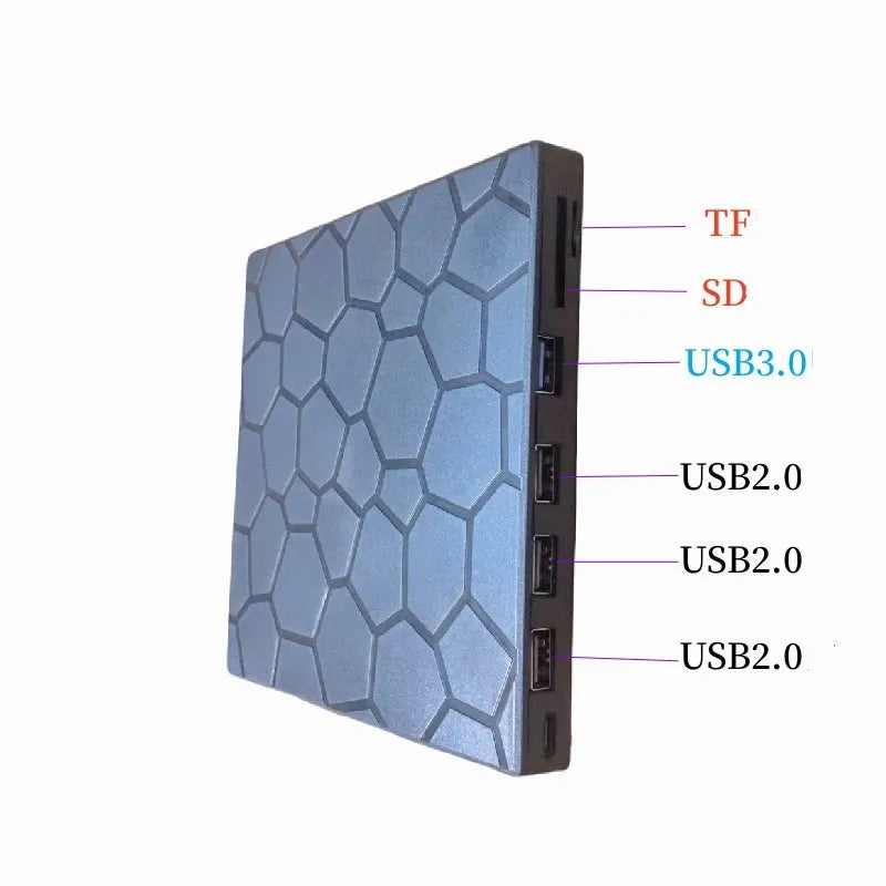 Black external USB CD drive and writer with compact 15.5 cm design