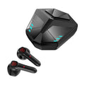 Wireless Bluetooth gaming headset with low latency on a grey background.