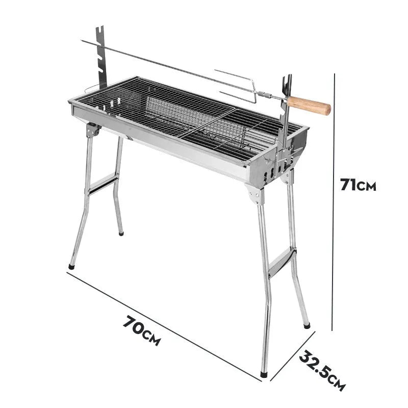 Large stainless steel charcoal barbecue oven with turnover design and cooking accessories
