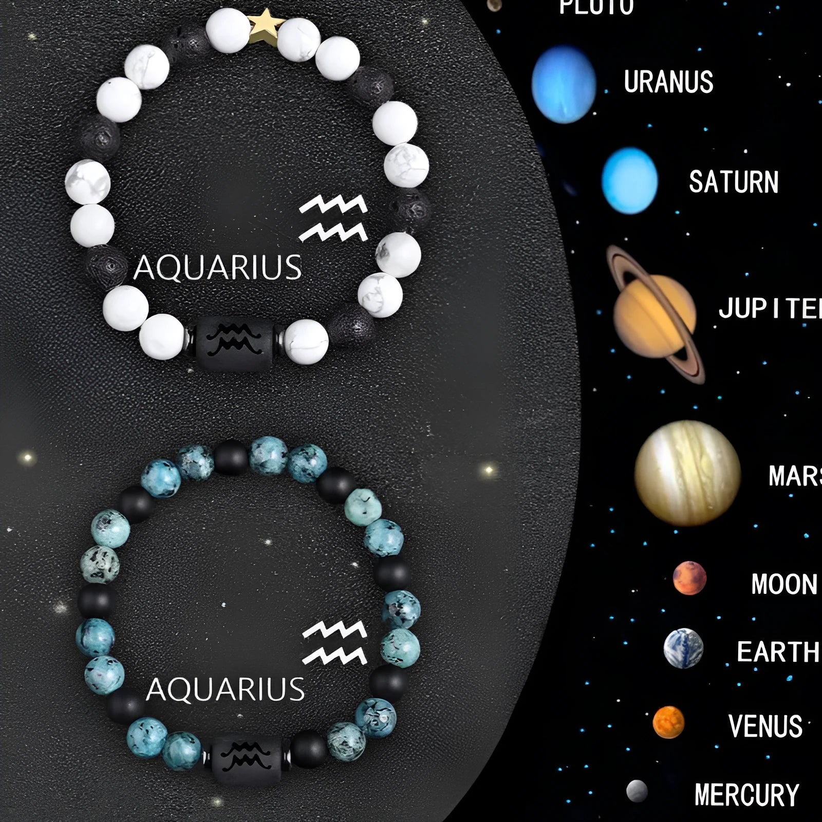 Set of two natural stone beaded bracelets for zodiac signs.