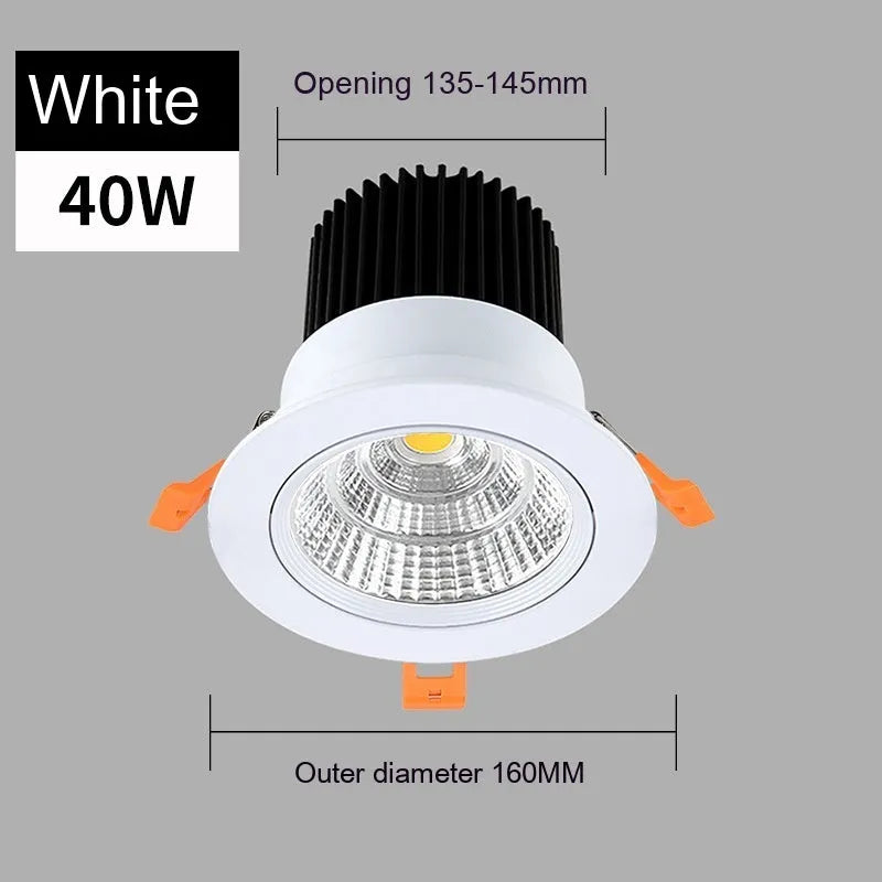 Modern white aluminium recessed LED ceiling spotlight with anti-glare design for embedded installation.