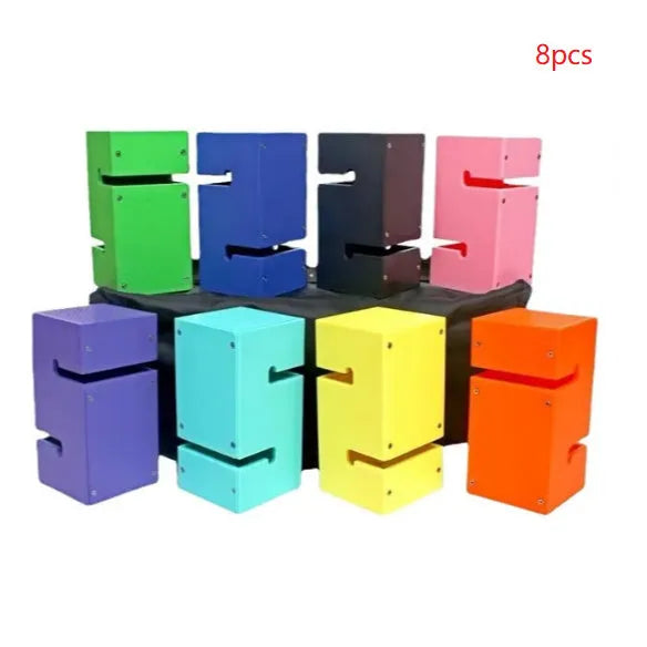 Outdoor team building equipment set with ABS plastic blocks, pull ropes, and connection frame
