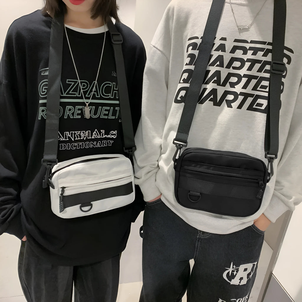 Men's nylon messenger bag in street trend style with compact dimensions