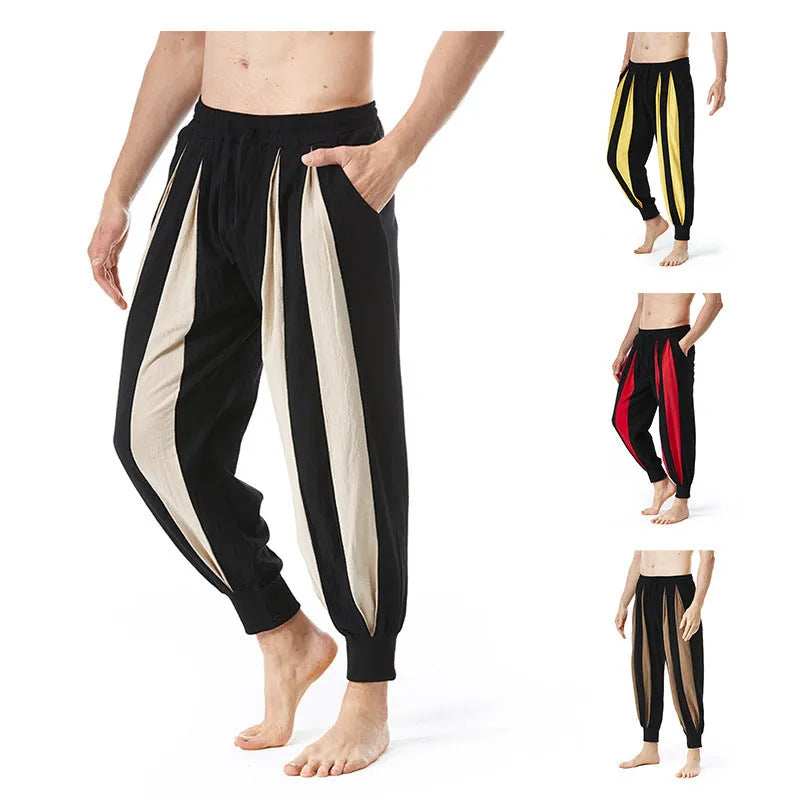 Men's straight leg casual trousers in brown, khaki, red or yellow colours with spring styling