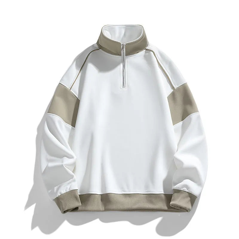 Men's corduroy hooded sweater with drop shoulder design in beige colour showing loose fit