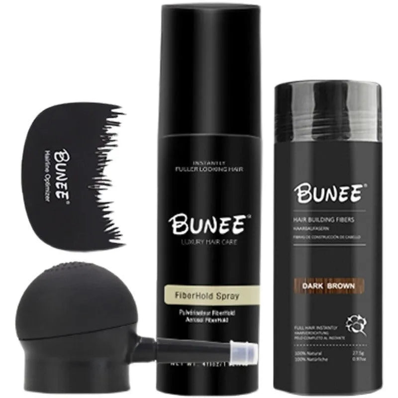 Dense hair fibre powder 275g canister with applicator nozzle and shaping spray bottle for thickening hair