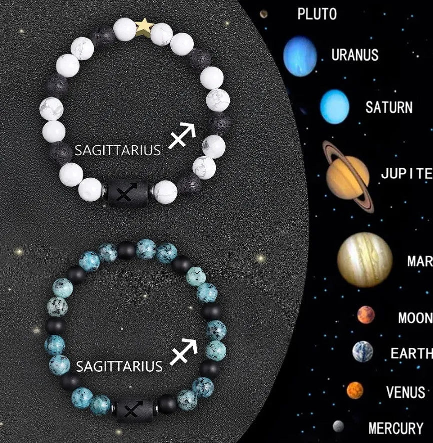 Set of two natural stone beaded bracelets for zodiac signs.