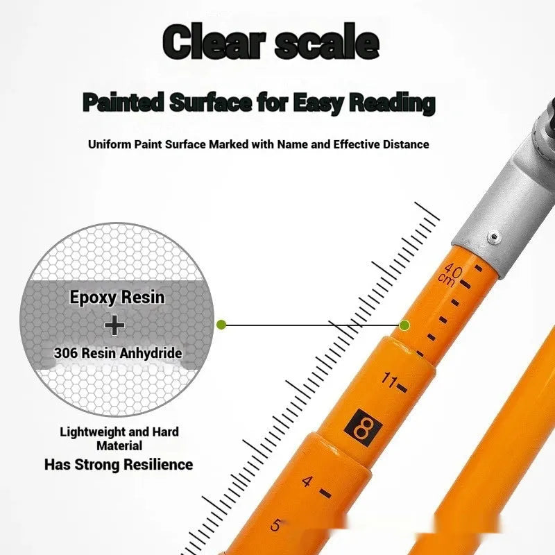 Telescopic cargo truck height measuring rod showing extended glass fibre construction with clear scale markings