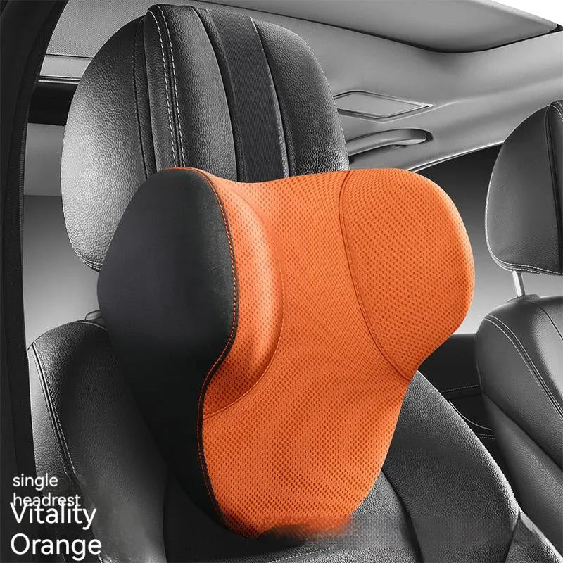 Memory foam car lumbar support and headrest pillow set in knitted fabric with six colour options