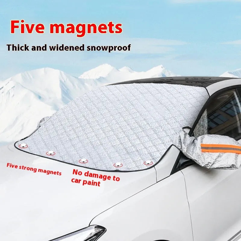 Aluminium foil winter car cover with magnets and reflective strips for SUV front windshield protection