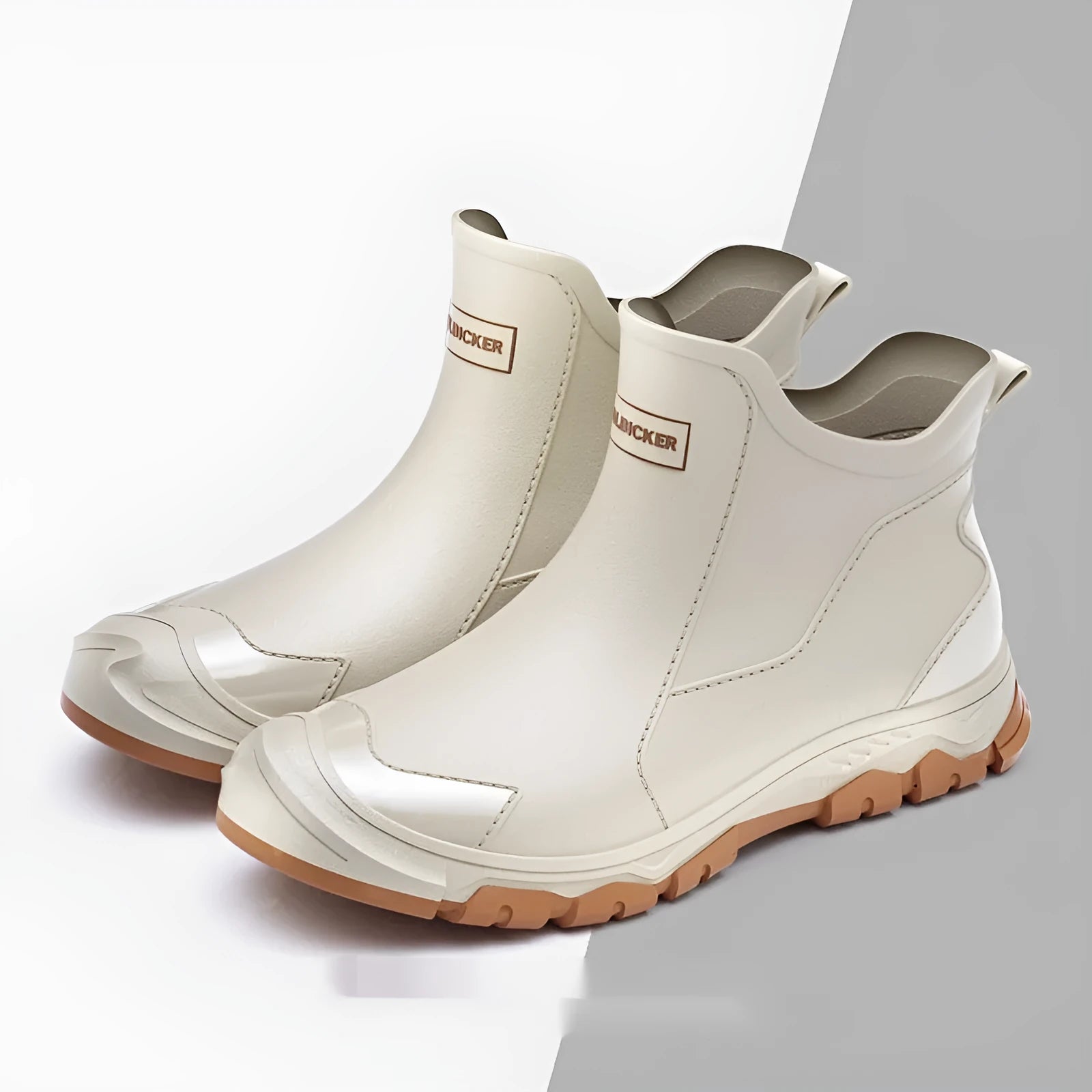 Korean style short tube rain boots with PVC upper and plastic sole for outdoor wading