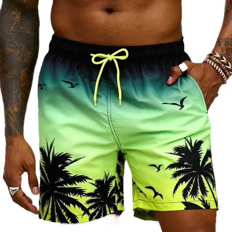 Men's loose board shorts in ethnic pattern with medium elastic waistband