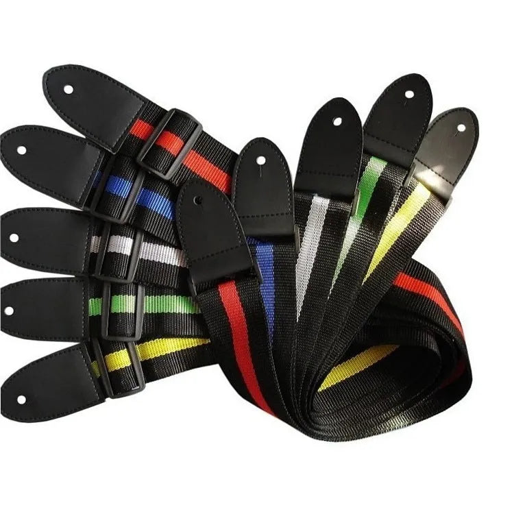 Woven cotton guitar strap with stripe pattern in five colour choices for guitar, bass and ukulele