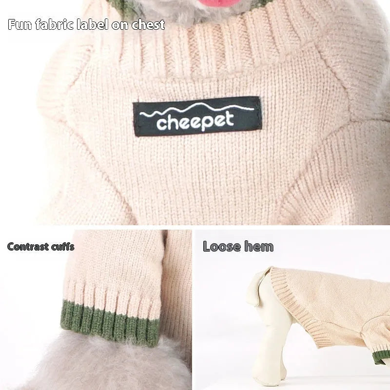 Two-leg pet sweater wool fabric British style with contrast colour trim for dogs