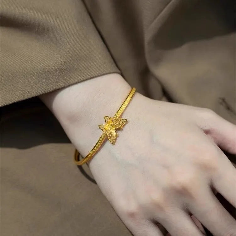 Copper half bracelet with New Chinese retro hemp pattern and ancient silk butterfly motif, electroplated finish