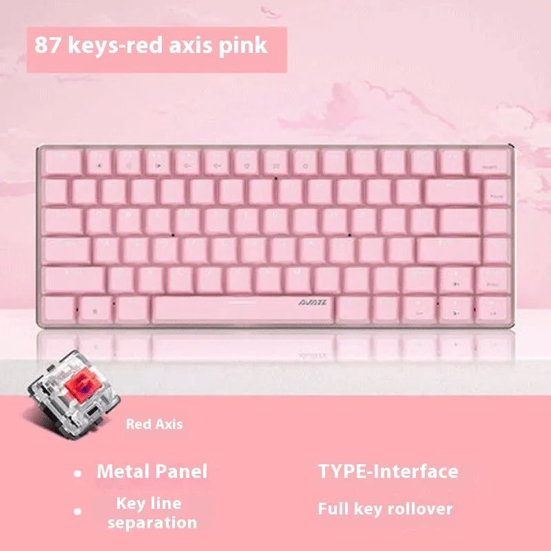 82-key mechanical keyboard with white backlight and metal construction beside laptop