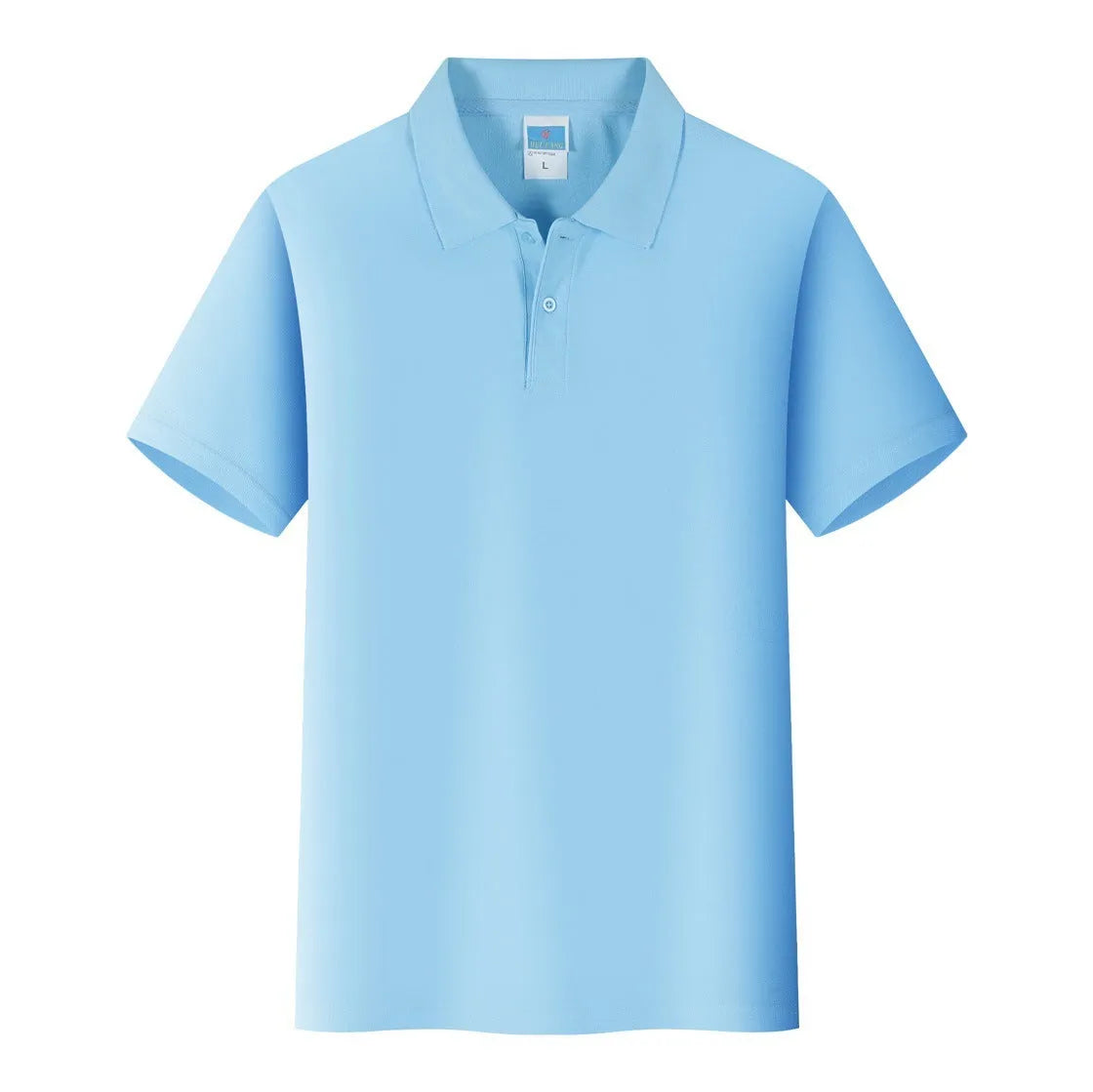 Short sleeved cotton work shirt pullover for embroidery, shown in multiple colours on a size chart.