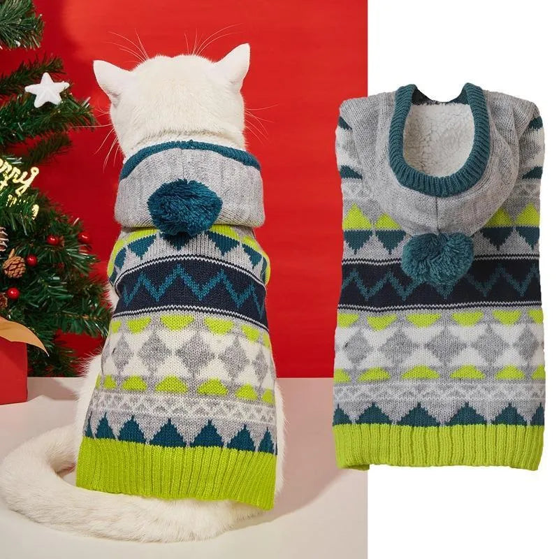 Acrylic knit pet sweater with woven diamond pattern in blue, green, or pink colour for dogs and cats