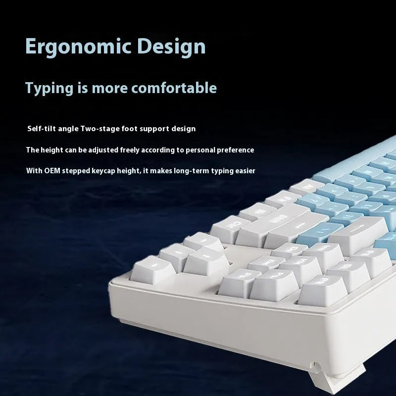 Office Game wireless mechanical keyboard showing 87-key and 108-key layout options in various colours