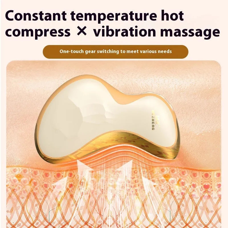 Electric scrapping plate device with USB charging cable for skin meridian therapy with hot compress and vibration massage