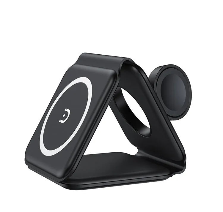 3 In 1 Magnetic Wireless Charging Folding Mobile Phone Holder Black White ABS Silicone USB-C Input 9V 2A 9V 3A Output 15W 10W 7.5W 5W 2.5W Foldable Design for Multiple Devices