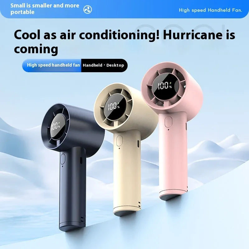 Handheld small wind gun fan with digital display in khaki, 6-speed brushless motor, 1200mAh USB rechargeable