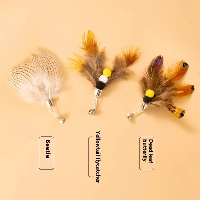 Three steel wire cat toy replacement heads with small flying insects designs for scratch-resistant pet play