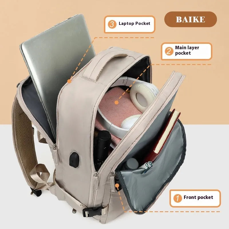 Women's large capacity Oxford cloth luggage backpack with curved straps in light grey colour