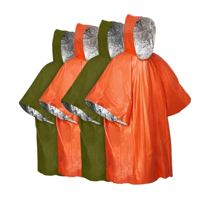 Marathon Wild Cross-country Raincoat in orange colour laid flat showing its 100x130cm size.