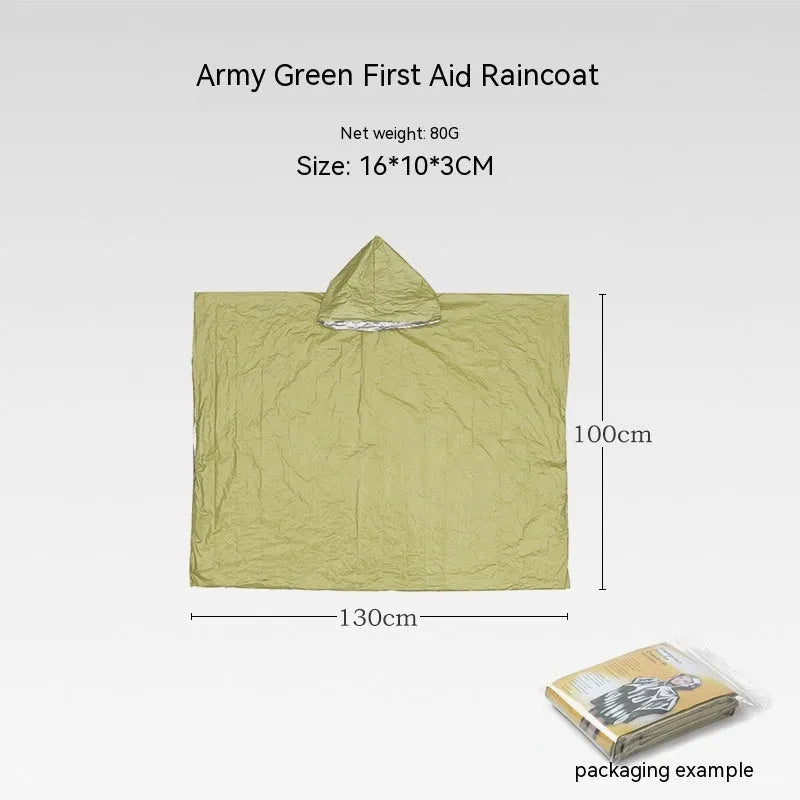 Orange portable disaster relief tent kit with sleeping bag and emergency blanket laid out.