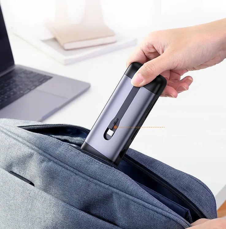 USB-C docking station expansion hub with short cable showing HDMI, USB 3.0, and ethernet ports