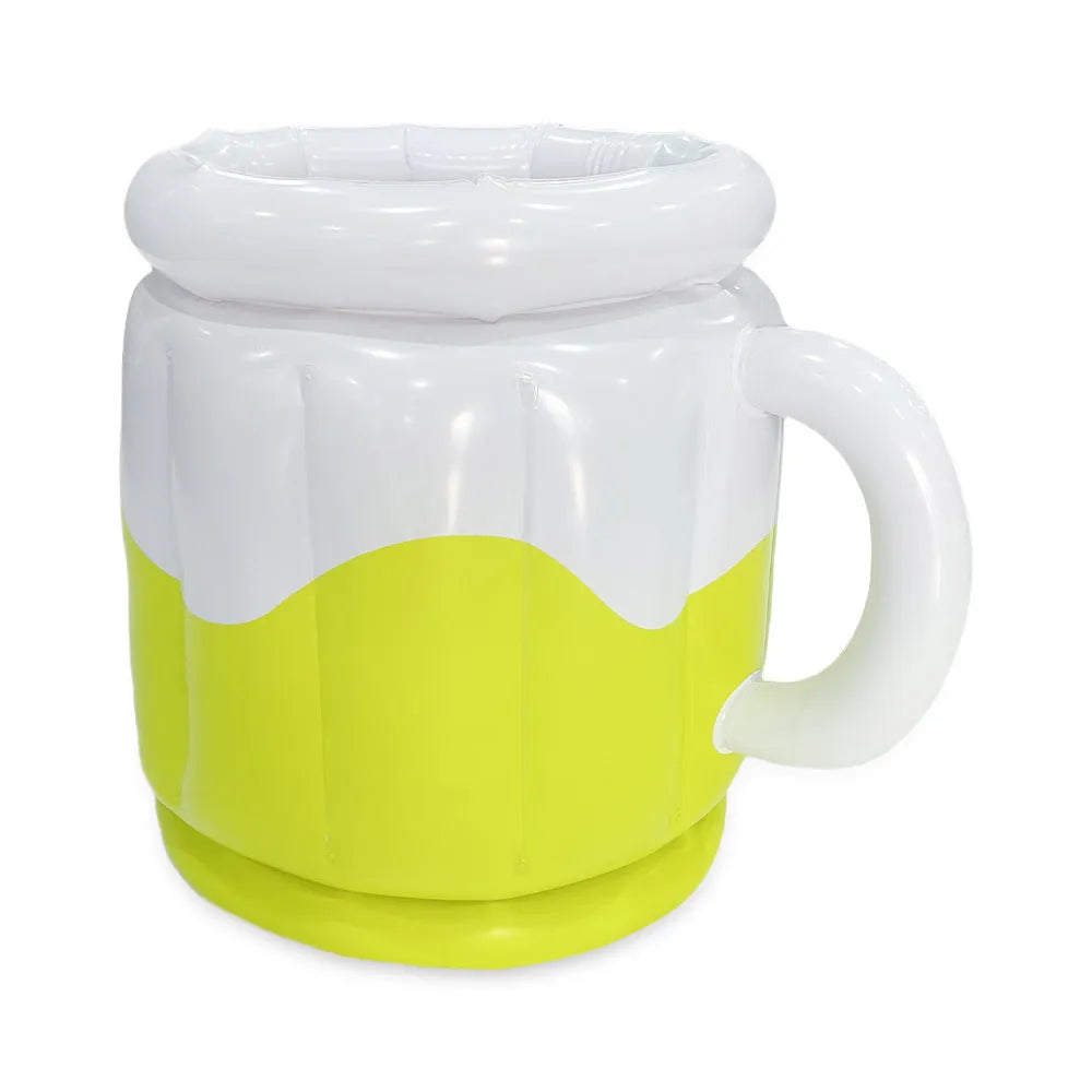 Yellow inflatable PVC ice bucket for outdoor drink cooling at parties and beaches