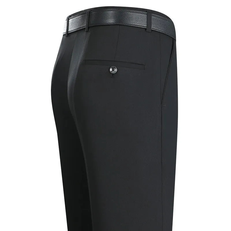 Men's mulberry silk business trousers in straight leg cut with high waist design