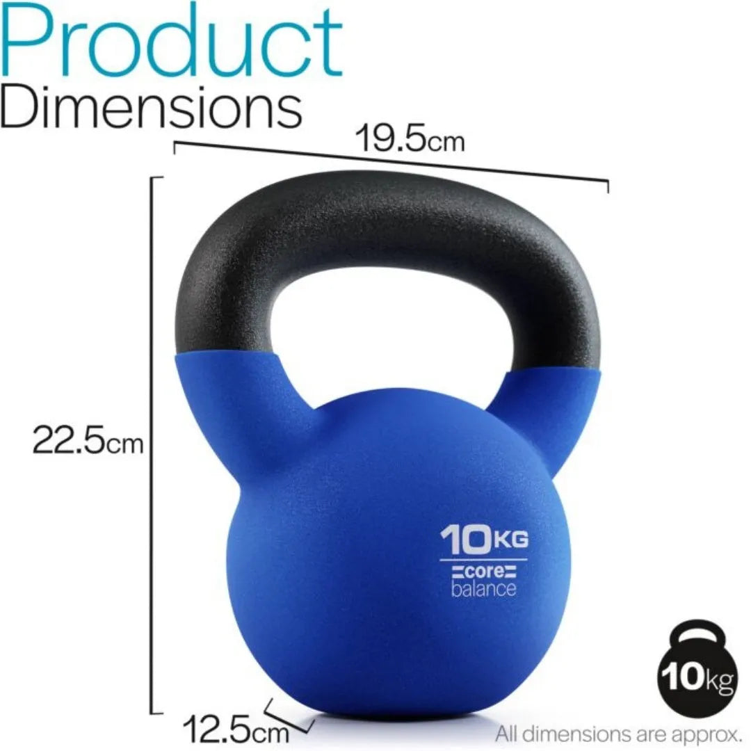 Blue cast iron teapot-shaped dumbbell weighing 10kg on a plain background.