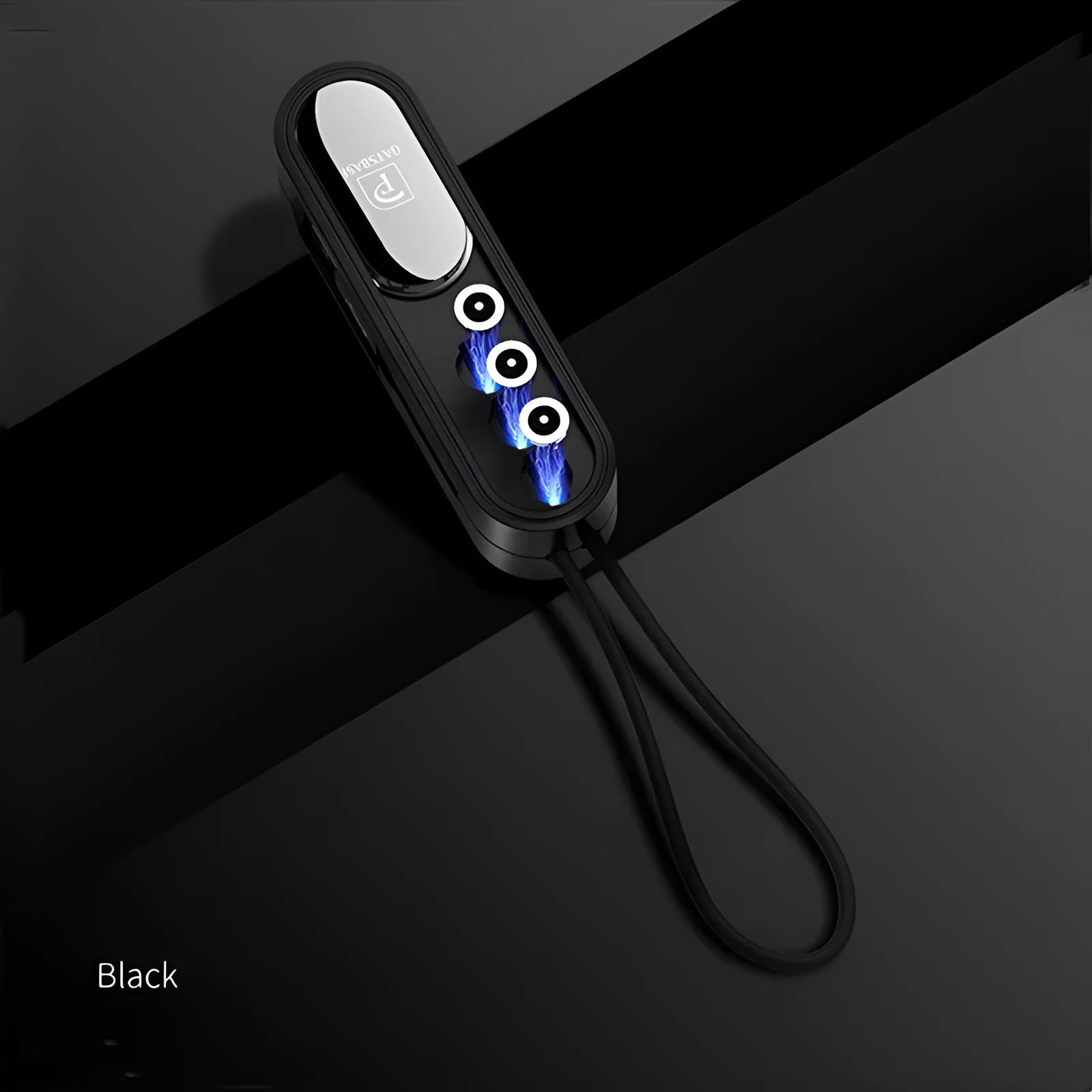 Magnetic three-in-one USB charging cable in black, white, and red colour options with 0.4m length