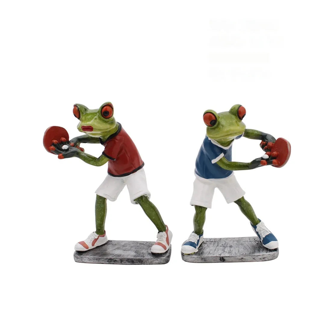 Pastoral style synthetic resin frog figurine home decoration on a wooden surface.