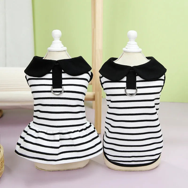 Striped pet T-shirt and skirt set for dogs and cats in summer cotton outfit
