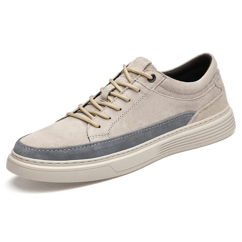 Men's grey pigskin leather skate shoes with rubber sole and lace-up front