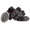 Men's punk style leather belt with rivet detailing and alloy buckle in retro colour options