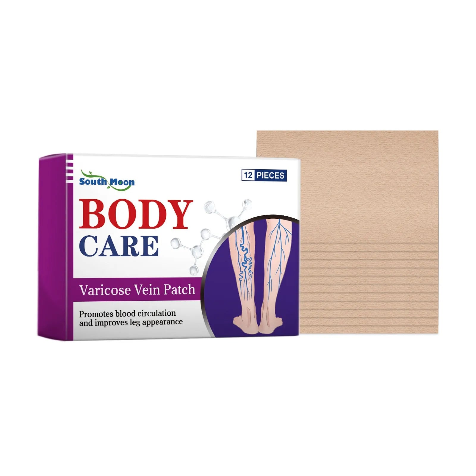 Box of 12 leg care patches with plant ingredients for nourishing massage