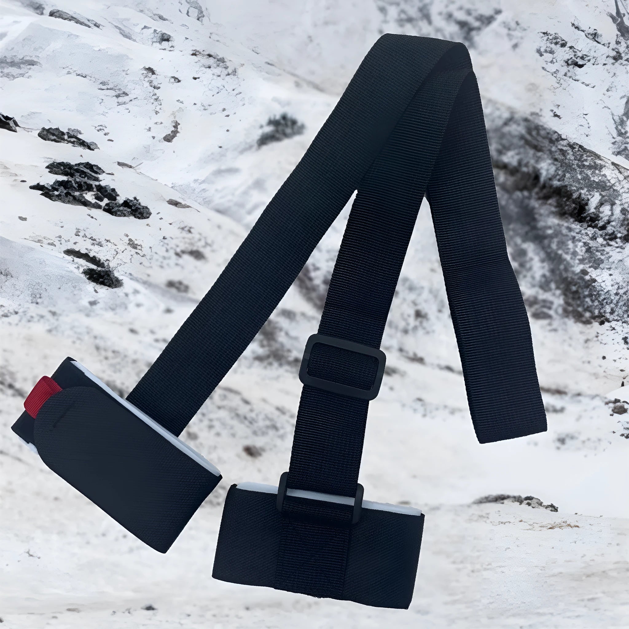 Adjustable skiing bandage strap with hook and loop fastening in black, blue, pink, and red colour options