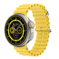 K9 smart watch with black silicone strap and round screen showing health metrics interface