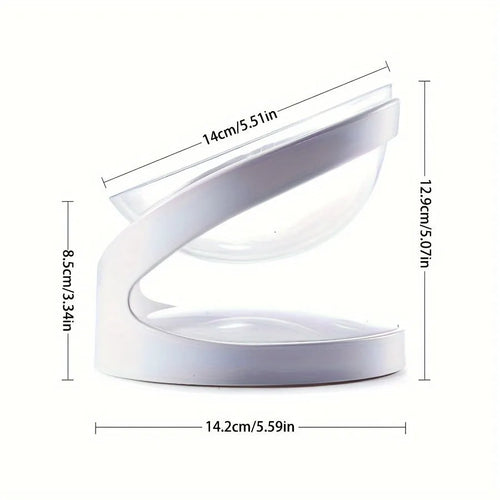 White clear plastic tilted ergonomic cat food bowl for dry and wet food.