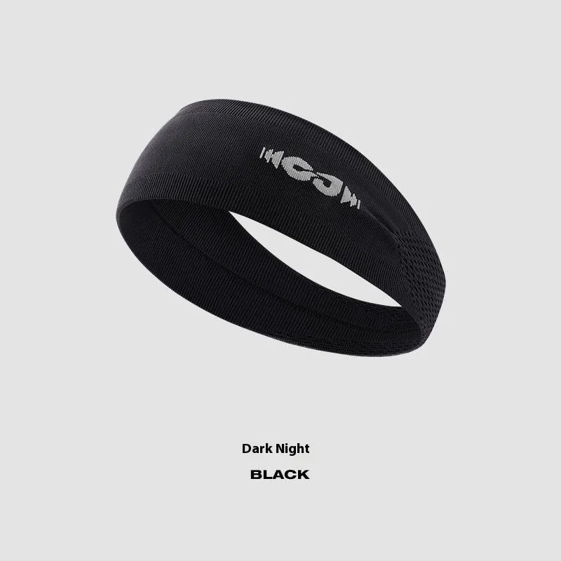 Seamless knitted exercise hair band in classic black shown stretched slightly to demonstrate elasticity